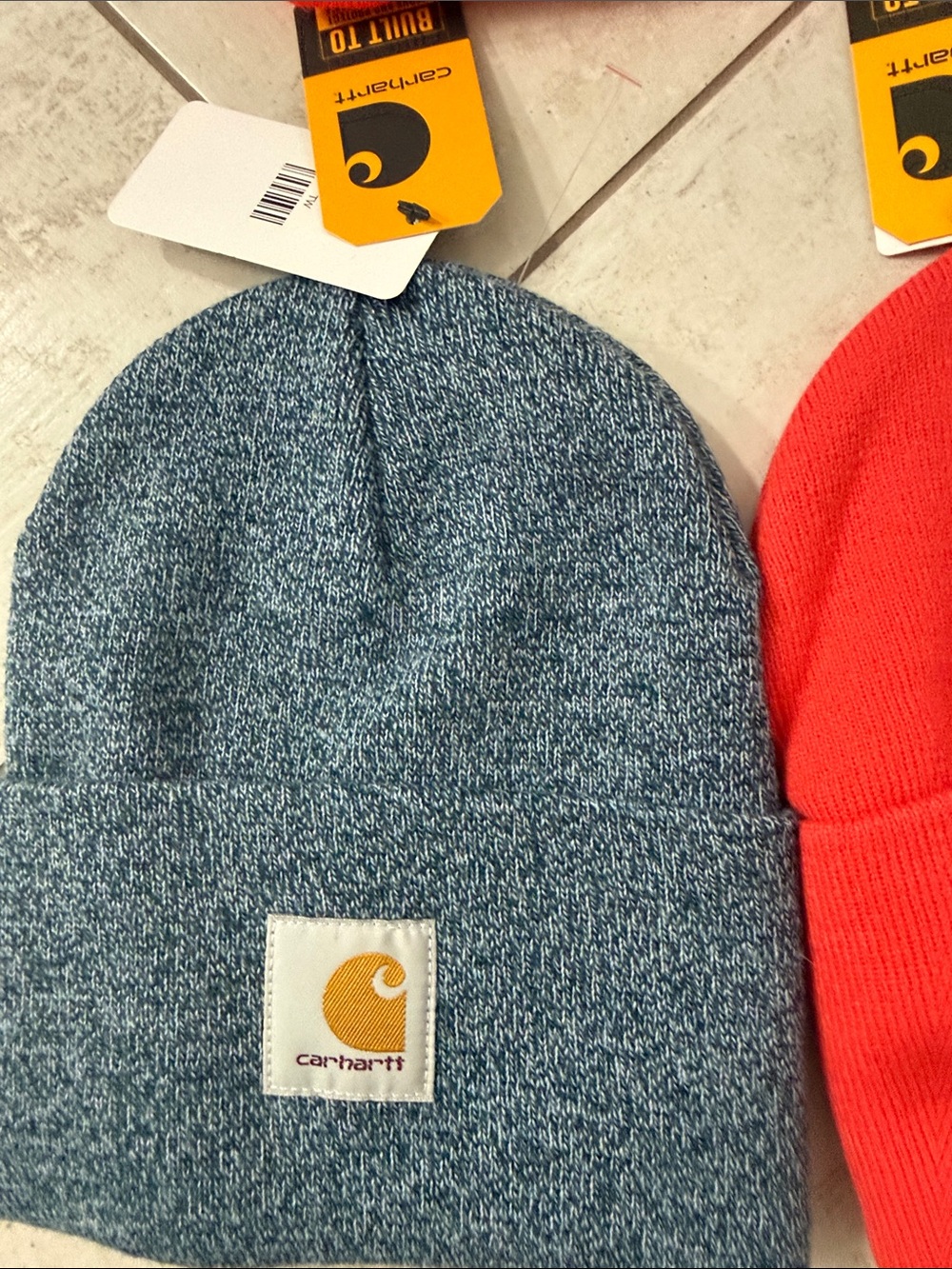 Carhartt unisex Beanies in Bright Orange and blue tweed and tomato red $20 each - Picture 3 of 4